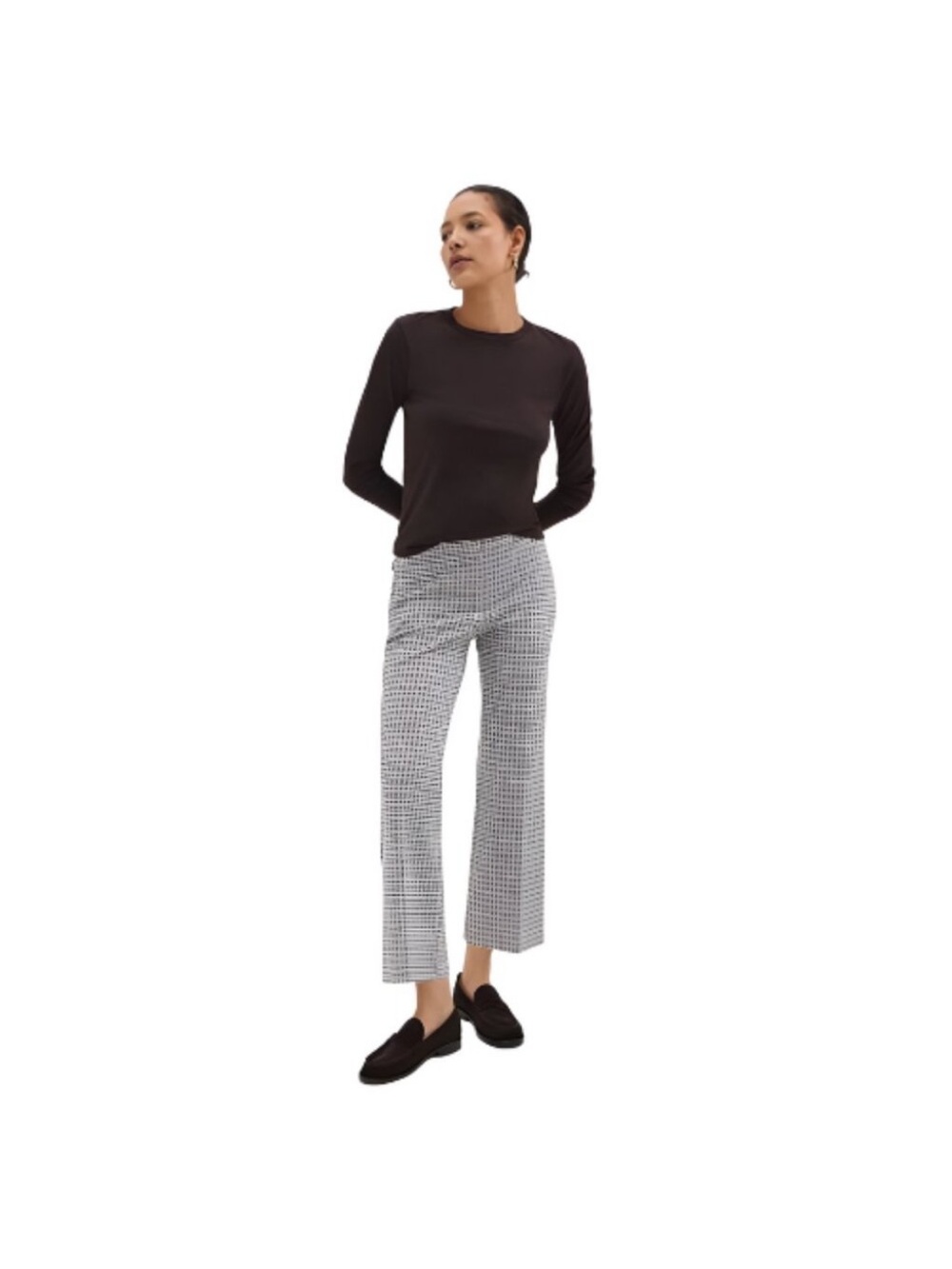 Zara Women’s Black & white plaid high waisted cropped flare leg pants. Size L